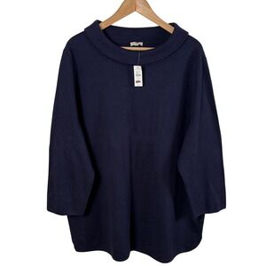 NWT Talbots Plus Size 3X Navy Blue Boat Neck 3/4 Sleeve Sweater Elevated Basics